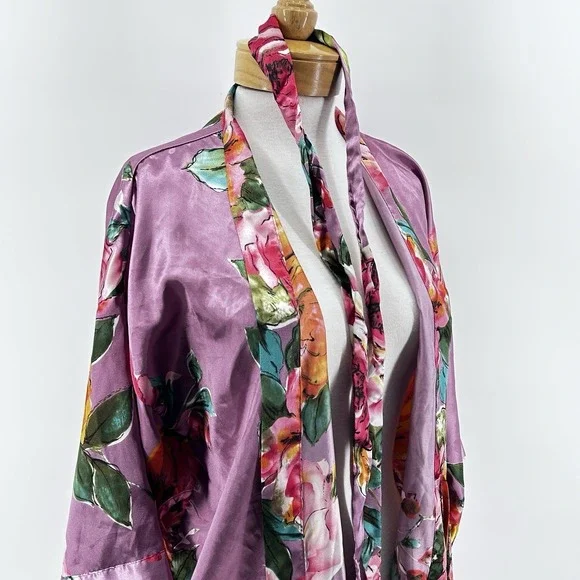 Floral Kimono Robe Romantic Coquette Cottagecore Bridal Loungewear Silky Feel - Picture 7 of 14
